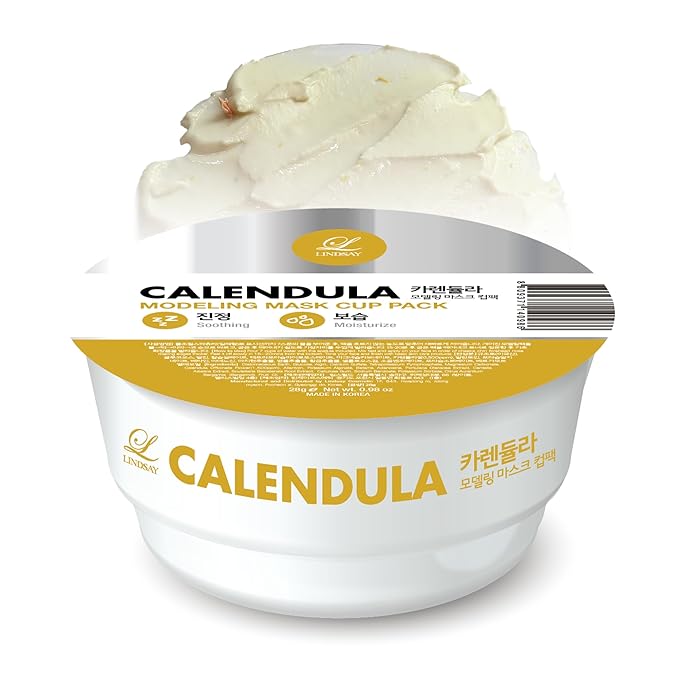 LINDSAY Calendula Modeling Mask Cup Pack - Korean Skin Care Face Mask Modeling Pack – Single-Use Soothing Moisturizing Face Mask w/Spatula Spoon – Spa Facial Peel-off Mask (6 ea, 0.36 lb)