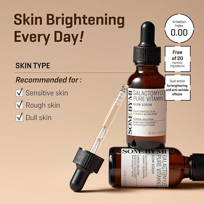 SOME BY MI Galactomyces Pure Vitamin C Glow Serum - 1.01Oz, 30ml - Korean Vitamin C Face Serum for Glow Glass Skin - Dark Spot Correcting Serum with Skin Texture and Elasticity Care - Korean Skin Care