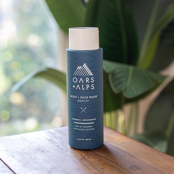 Oars + Alps Mens Moisturizing Body and Face Wash, Skin Care Infused with Vitamin E and Antioxidants, Sulfate Free, Aspen Air, 2 Pack