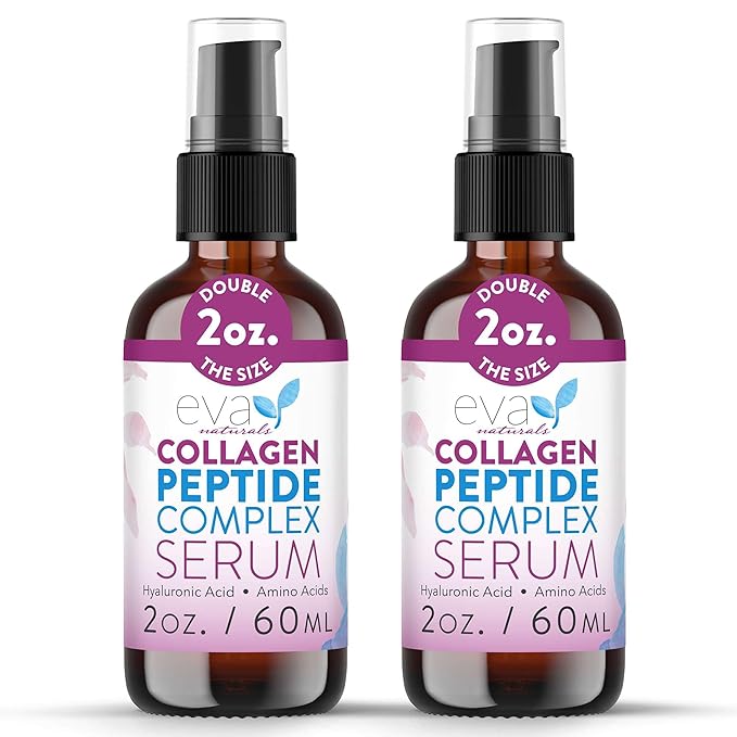 Collagen Peptide Serum for Face – Anti Aging Facial Treatment with Peptides & Hyaluronic Acid – Gentle for Sensitive Skin, Microneedling Pen, Derma Roller, Skin Firming & Hydrating (2 Oz) (2 Pack)