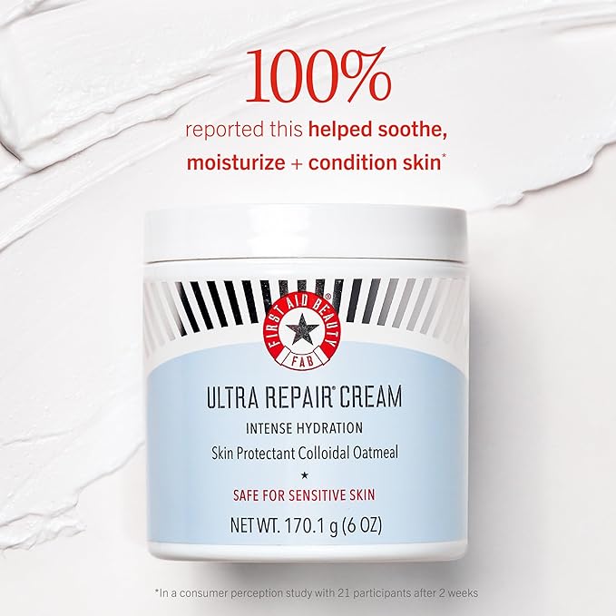 First Aid Beauty - Ultra Repair Cream, Intense Hydration Whipped Colloidal Oatmeal, Clinically Proven to Strengthen Skin Barrier in 7 Days & Helps Relieve Eczema, Luxury Face & Body Moisturizer, 8 oz