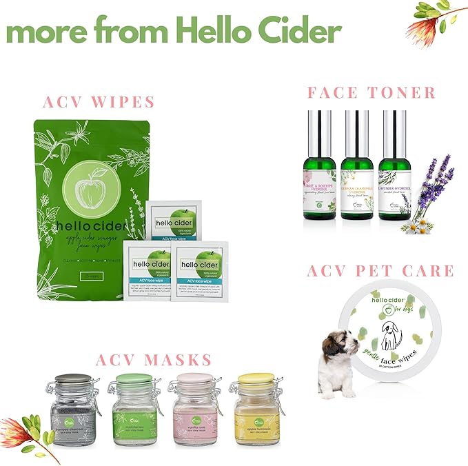 Apple Cider Vinegar Toner - Witch Hazel,Tea Tree,Rose Geranium,Lavender, Chamomile. NO Oils. Tone, Reduce Blemish, Clear Pores & Acne, 3oz. USA Made/Hello Cider