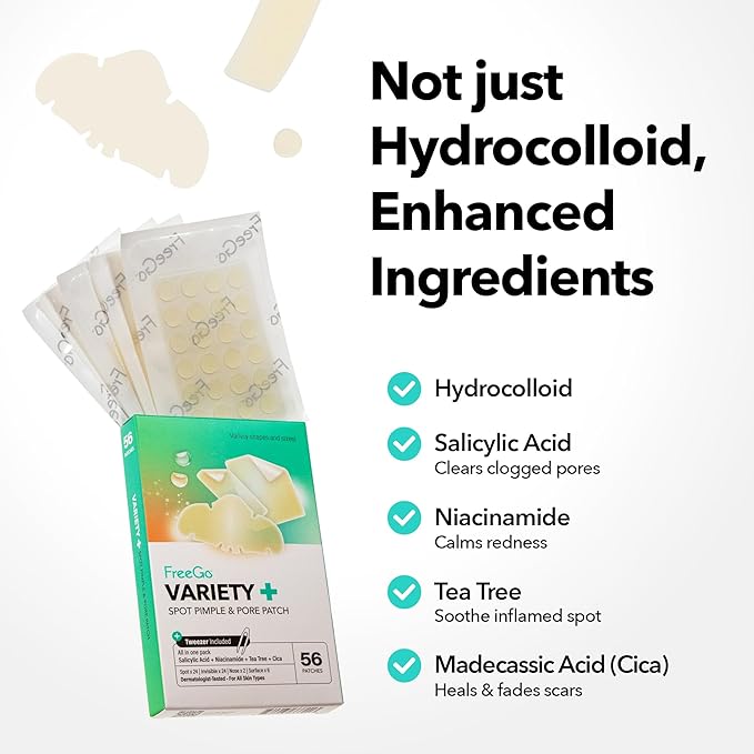 FreeGo Hydrocolloid Acne Patches for Face, Large Pimple Patches for Breakouts, Zit, Blemish Spot, Facial Stickers, Korean Pimple Patches