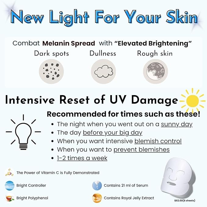 FANCL Brightening Mask, 0.7 fl oz (21 ml) x 6 Pieces, Quasi-Drug, Face Mask, Additive-Free (Rough Skin), Stain Prevention, Vitamin C