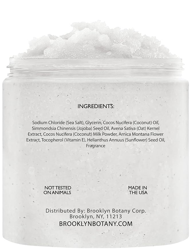 Brooklyn Botany Coconut Milk Body Scrub - Moisturizing and Exfoliating Body, Face, Hand, Foot Scrub - Fights Stretch Marks, Fine Lines, Wrinkles - Great Gifts for Women & Men - 10 oz