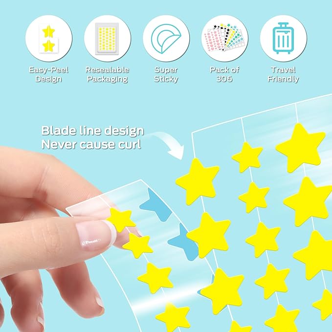 Zit Patches,Hydrocolloid Star Pimple Patches for Face,Acne Patches for Face,Invisible Blemish Patches with Tea Tree, Salicylic Acid and Centella Asiatica 306 Count,Vegan,Suitable for All Skin Types