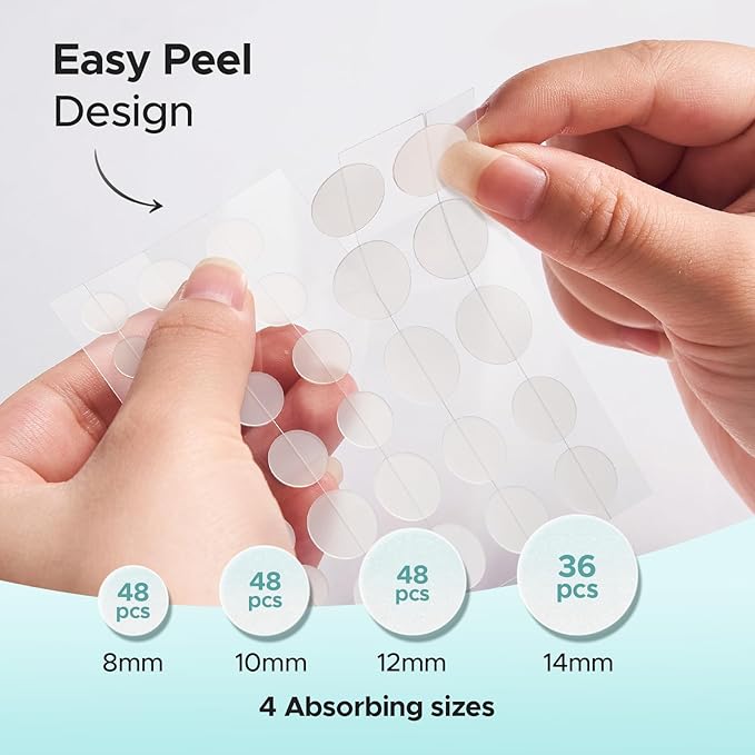 TKTK Hydrocolloid Acne Patches, Pimple Patches for Face with Tea Tree & Calendula Oil - 4 Sizes Clear Cover Stickers, Invisible for Day & Night Use (180 Count)