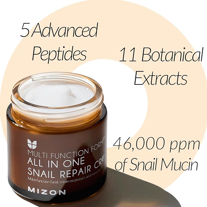 MIZON All-in-One Snail Repair Cream Korean Face Moisturizer with Snail Mucin & 12 Natural Extracts Hydrating & Nourishing Cream for Fine Lines, Wrinkles & Blemish Care Travel Size(1.18 Fl Oz)