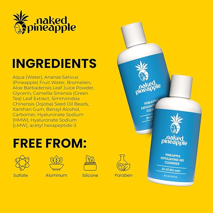Pineapple Exfoliating Gel Cleanser with Enzymes - Gentle Daily Hydration and Radiance for All Skin Types - 8oz