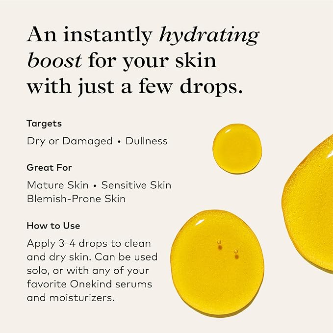 Onekind Golden State Anti Aging Botanical Face Oil with Rosehip Seed Oil, Sea Buckthorn Extract, Carrot Seed to Visibly Brighten, Firm, and Hydrate - Nourishing and Hydrating for Dry Skin