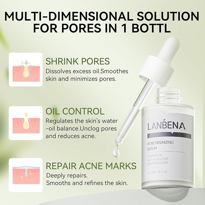 LANBENA 3-in-1 Blackhead Removal Set - Bamboo Charcoal Pore Strips (30g), Pore Minimizing Serum (30ml) & Removal Paper - Mask for Face, Minimizes Pores & Leaves Skin Fresh & Clean, Blackhead Remover