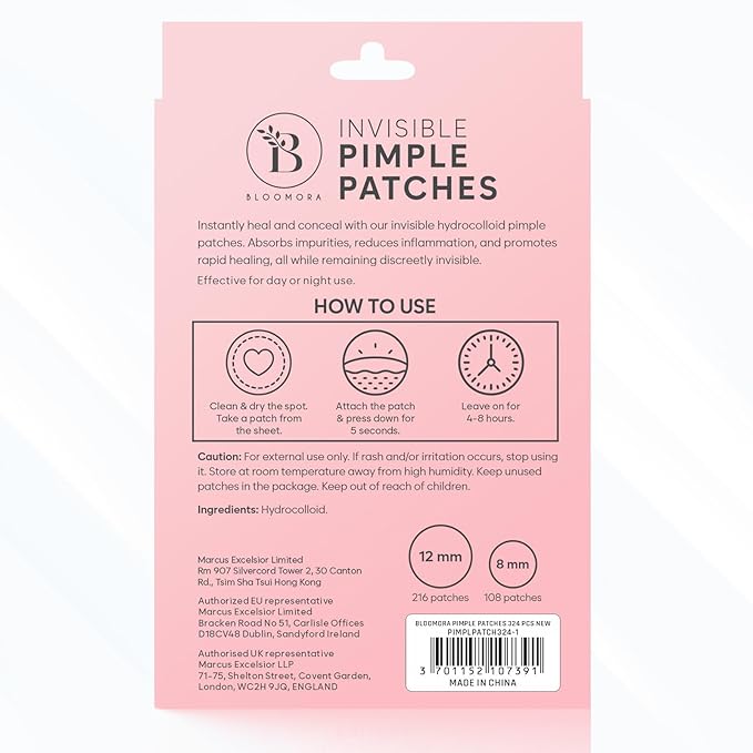 Invisible Pimple Patches for Face (324 Count), Hydrocolloid Stickers Covers Pimples, Zit Patches for Spot Cover, Clear (2 Sizes - S/L)