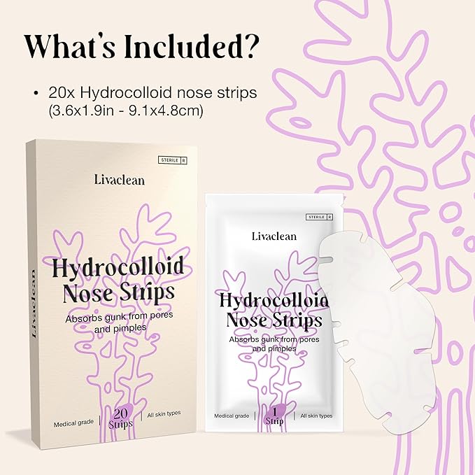 LivaClean 20 CT Nose Pore Strips – Nose Pimple Patch & Hydrocolloid Pore Patches for Pimples, Oil & Clogged Pores – Acne Strips, Pimple Patch for Face & Skin Care