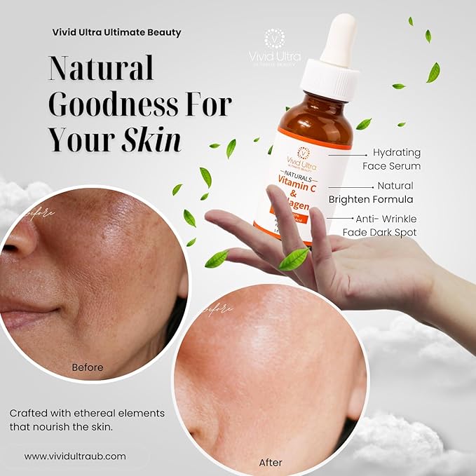 Vivid Ultra Vitamin C Serum for Face – Anti-Aging Serum with Hyaluronic Acid, Collagen & Vitamin E – Brightening Dark Spots, Firming Skin, Reducing Wrinkles & Acne Scars – 1 Fl Oz