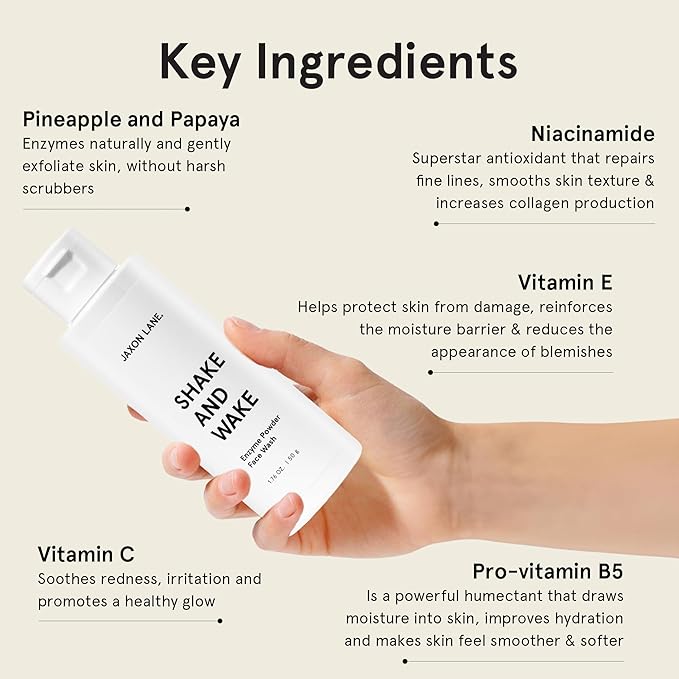 SHAKE AND WAKE Exfoliating Powder Face Wash w/Papaya Enzymes Powder, Aloe Vera, Vitamin C, Vitamin E, Niacinamide Serum, AHA | Anti Aging Deep Pore Cleanser for Acne Prone Skin (2 Bottles)