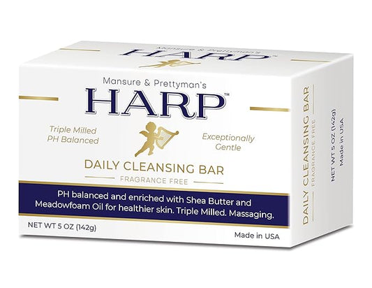HARP pH-Balanced (5.0-6.0) Body Wash Bar - Exceptionally Gentle For Dry or Sensitive Skin + Shea Butter + Borage Oil | Non-Comedogenic | Soap-Free, Lye-Free. FRAGRANCE FREE (No Masking agents added)