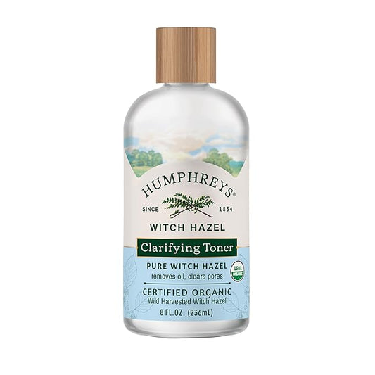 Humphreys Witch Hazel Clarifying Toner | Wild Harvested Witch Hazel | USDA Organic | Natural | Hydrating | Clears Pores & Removes Oil | 8 Fl Oz