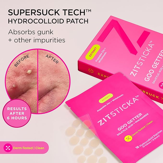 ZitSticka Pimple Patches for Face and Body, Hydrocolloid Patches to Cover Zits & Blemishes, Acne Patches or Zit Spot Stickers, Body Blemish Patch (GOO GETTER 108 Pack)