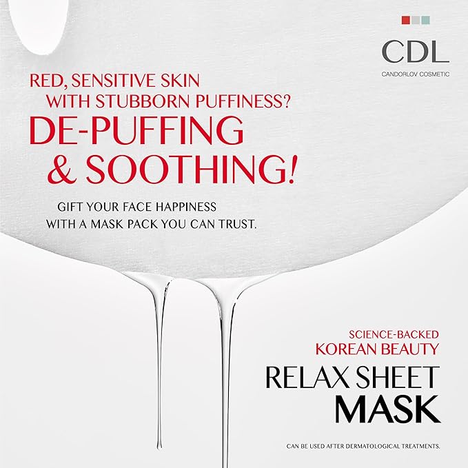 Relax Sheet Mask, 25mlx5pcs, Soothing Cooling Face Mask, Reduces Redness Swelling, Moisturizing Sheet Mask, Irritation-Free with Natural Ingredients with Pumpkin Extract & Dragon’s Blood