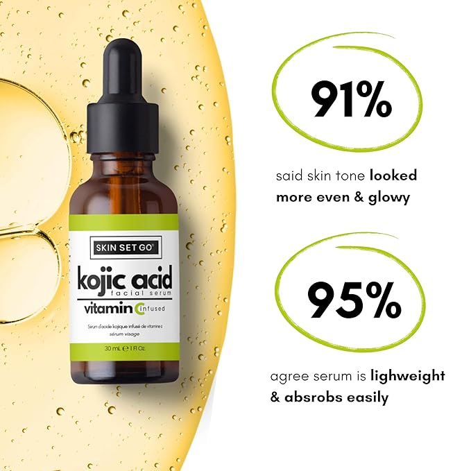 SkinSetGo Kojic Acid Serum For Face & Body, Premium Kojic Acid with Vitamin C, AHA Blend, and BHA, Lightweight Daily Serum 1oz