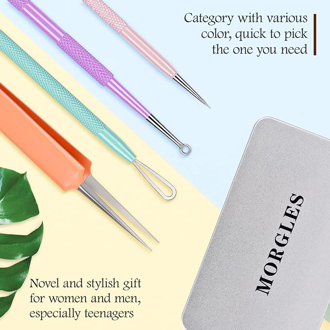 MORGLES Blackhead Remover Tools, 15 Pcs Pimple Popper Tool Kit Comedone Pimple Extractor for Blackhead Blemish Zit Removing with Metal Case 2024 Latest