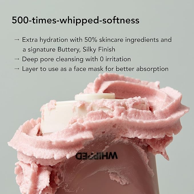 WHIPPED Cream Facial Cleanser Ddalva - Strawberry & Vanilla bean Face Wash - For Dry Dull Skin, Radiant Glow - Moisturizing Cleanser, Niacinamide, Hyaluronic Acid, Vegan Korean Skincare, 4.5 oz