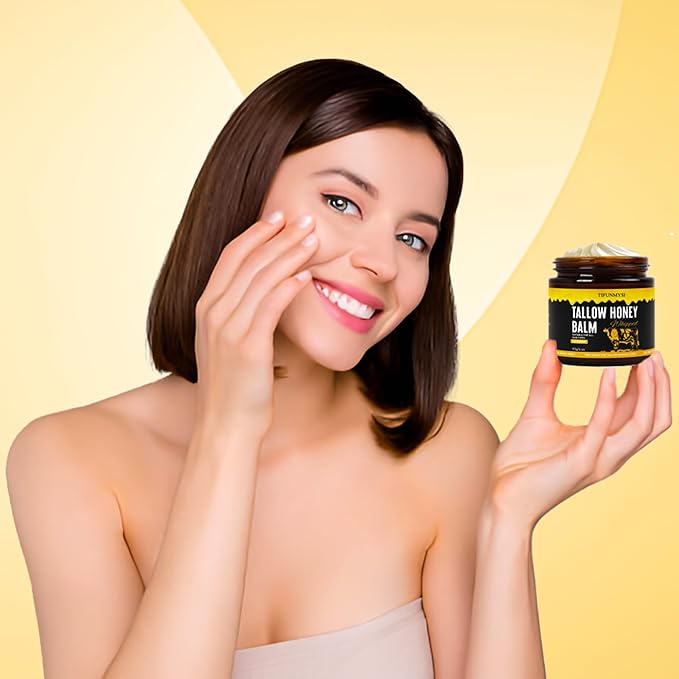 Beef Tallow for Skin – Grass-Fed Beef Tallow & Raw Honey Balm, Hydrating & Nourishing - Face Body Moisturizer, Skin Barrier Repair, Travel Essentials (113g/4 oz)