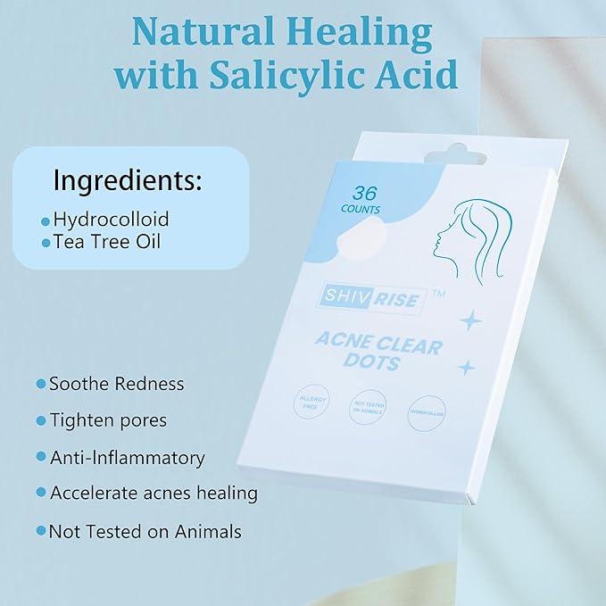 Pimple Patches for Face (36 Counts), Hydrocolloid Acne Patches for Face, Covering Blemishes, Invisible Pimple Patches, Round Shape Zit Covers, Not Tested on Animals, 2 Sizes