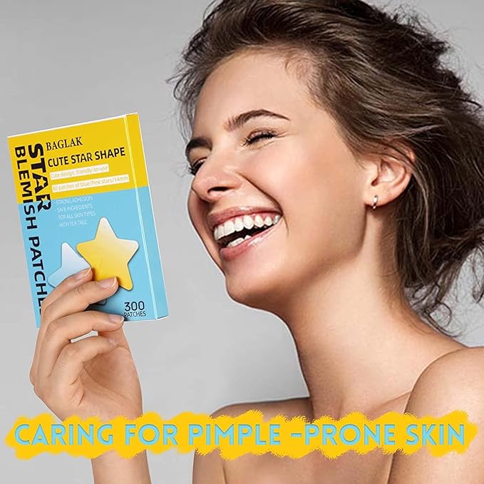 Star Pimple Patches - 300 Patches Hydrocolloid Patches, Star Shape Spot Dots,Yellow & Blue Blemish Patch, Cute Face Stickers