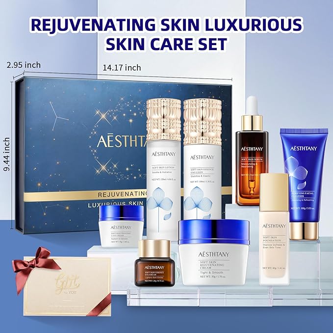 Anti-Aging Skin Care Kit For Women Anti-Wrinkle Firming Skin Care Daily Routine Rejuvenating 8-In-1 Skincare Sets Gift Sets