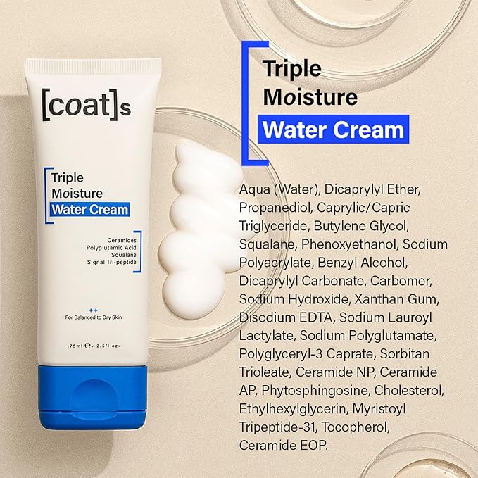 COATS Triple Moisture Water Cream – Lightweight, Oil-Free Face Moisturizer – Protects the Skin Barrier for Long-Lasting Hydration – Dermatologically Approved, Designed for Teens + Young Skin – 2.5 oz