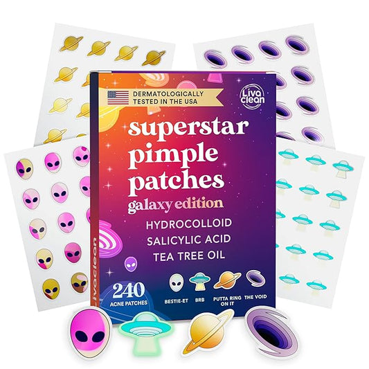 LivaClean 240 CT Superstar Pimple Patches Galaxy Edition w/Salicylic Acid & Tea Tree Oil - Pimple Patches Cute, Acne Patch for Face, Hydrocolloid Acne Patch