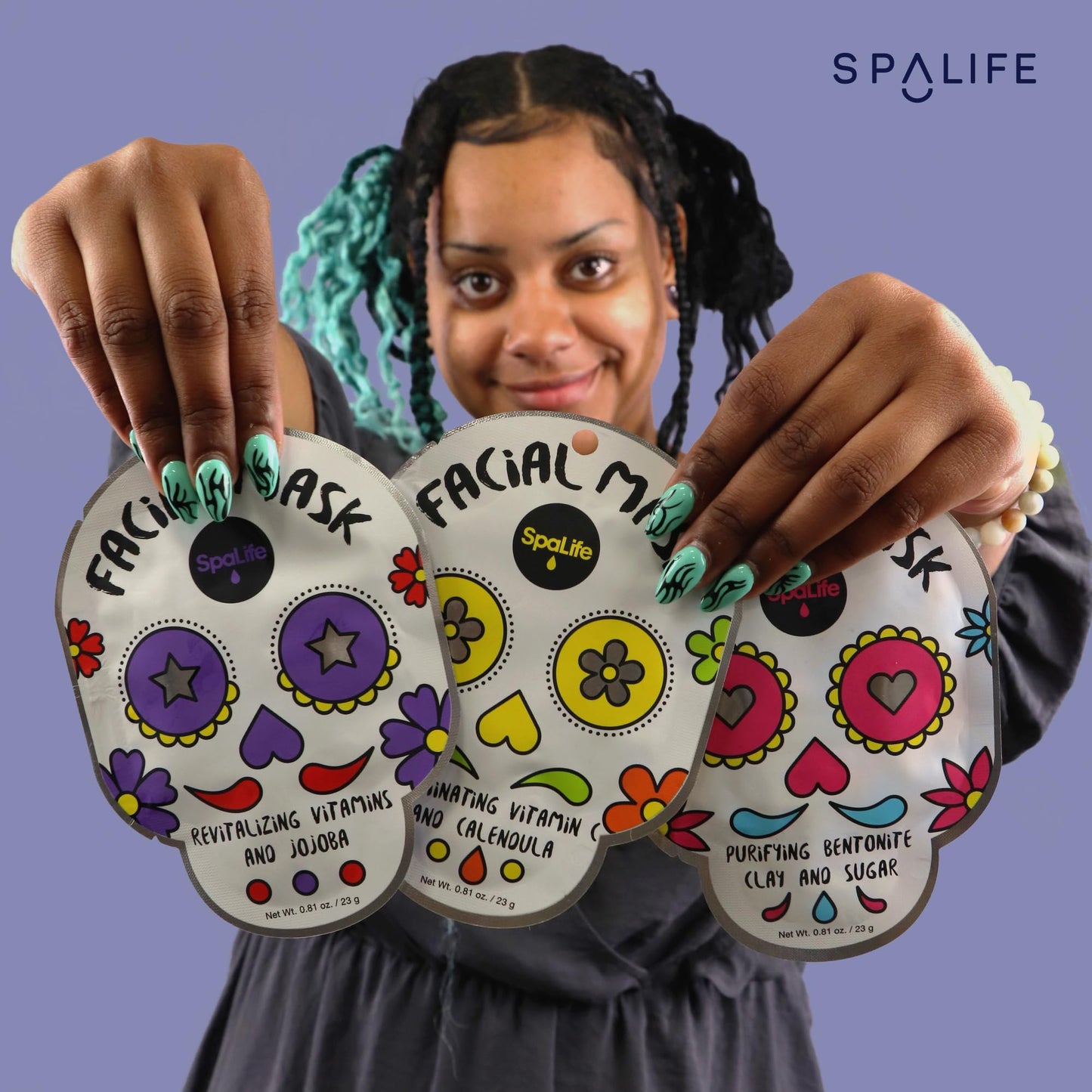 SpaLife Dia de Muertos Facial Mask Variety Pack - 9 Count for Hydrating and Refreshing Skin Care Korean Sheet Masks - Moisturizing Face Mask Sheets for Spa-Like Skin Rejuvenation