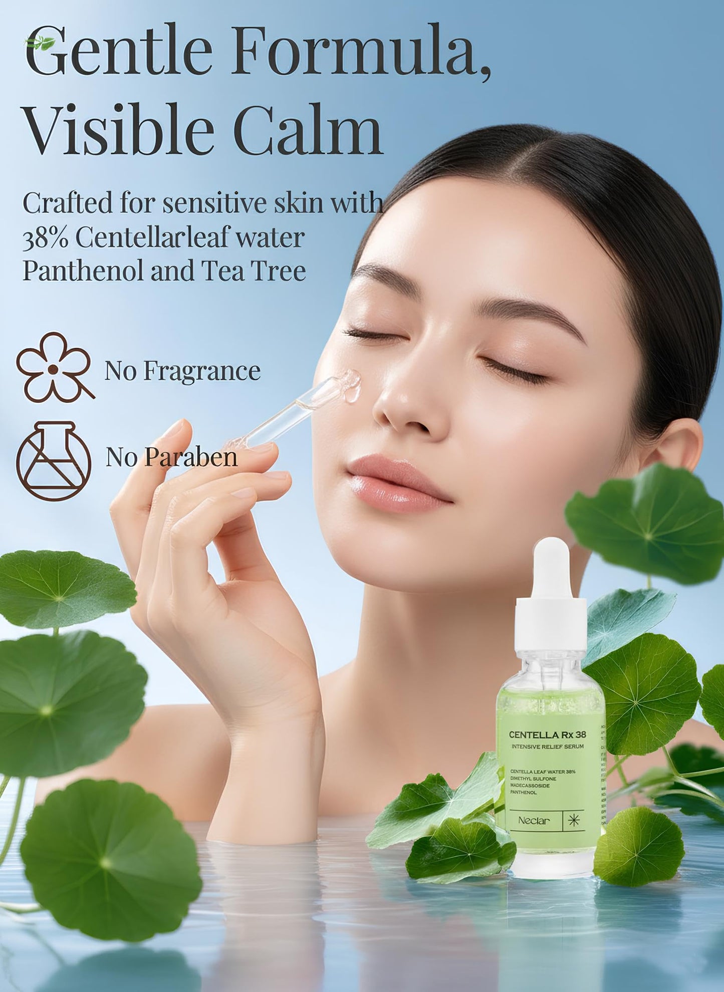 Centella Asiatica Serum Korean - Redness Corrector for Face - 38% Cica Leaf Water and Madecassoside - Ph Balanced - Barrier Support - Lightweight Calming - Rosacea Skincare Serum - Centella Ampoule