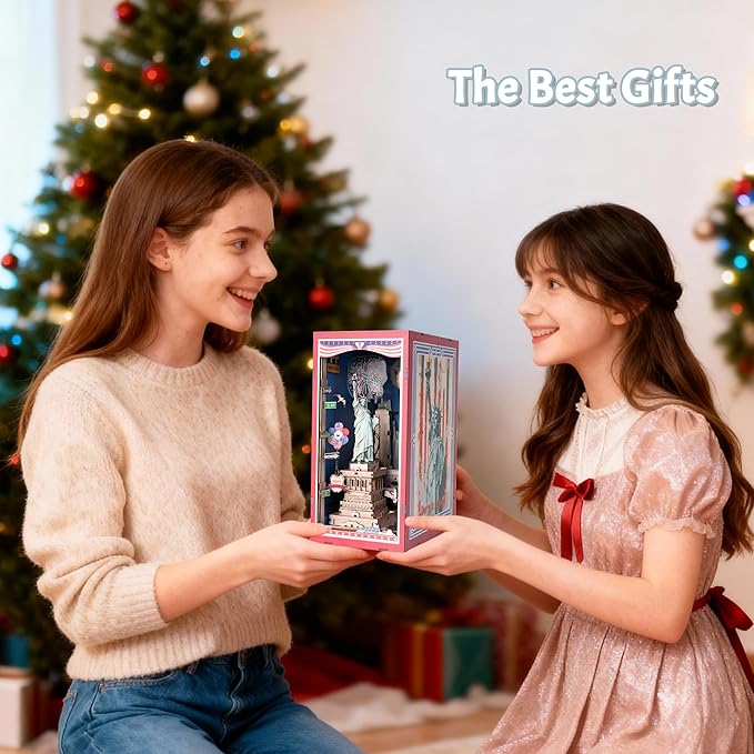 Book Nook Kit, DIY Miniature House Dollhouse Crafts Kit for Adults and Teens, Liberty's Legacy 3D Wooden Puzzle Booknook Build Bookshelf Decor, Gifts for Family and Friends