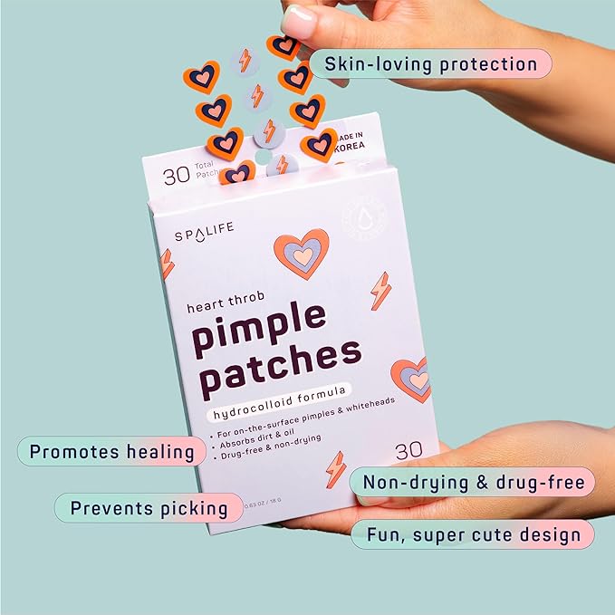 SpaLife Hydrocolloid Heart Pimple Patch Duo – Overnight Acne Patches for Blemishes, Redness & Oil Control – 62 Assorted Spot Patches for All Skin Types