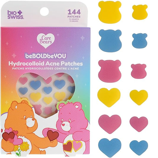 BioSwiss Pimple Patches, Care Bears Heart and Bear Shaped Acne Patch for Zits and Blemishes, Hydrocolloid Spot Stickers for Face and Skin, 144 Count