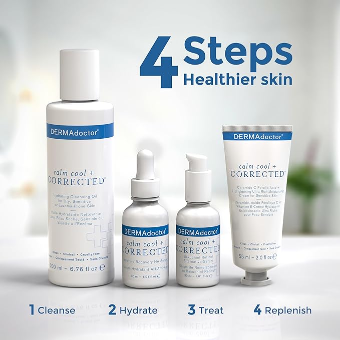 DERMAdoctor Calm Cool + Corrected Dermatologist Formulated Moisture Recovery Hyaluronic Acid Serum with Vitamin C & Niacinamide; Hydrating & Brightening Anti Aging Serum for Sensitive Skin - 1 fl oz