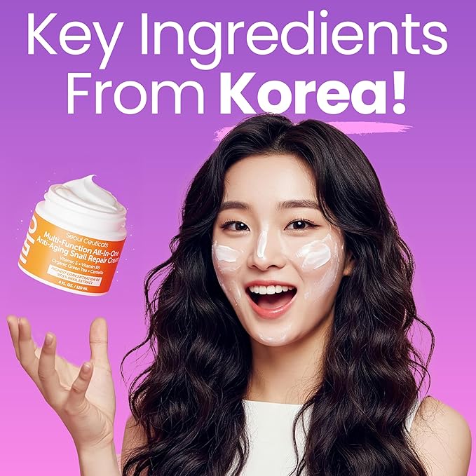 SeoulCeuticals Large 4oz 97.5% Snail Mucin Moisturizer Cream Korean Skin Care - K Beauty Skincare Day & Night Snail Repair Cream Filtrate Cruelty Free