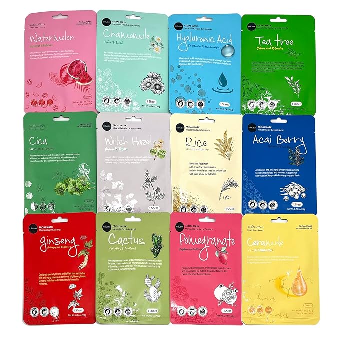 Celavi K-Beauty Skincare Essence Facial Face Mask Korea Skin Care Moisturizing C Set 24 Pack