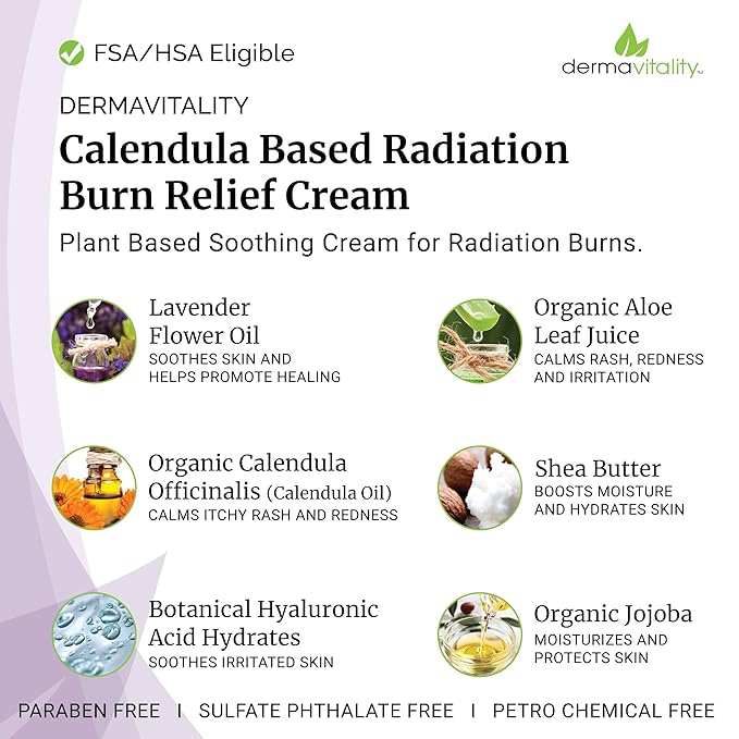 UltimateVitality Radiation Burn Relief Cream – Calendula Cream for Radiation Patients, Natural, Organic, Paraben, Pthalate Free - 6 ounces