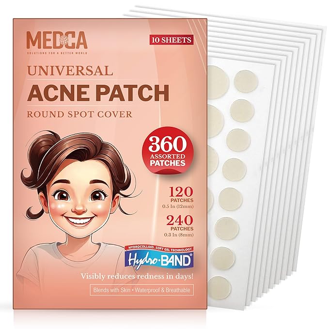 Acne Patches for Face - Hydrocolloid Bandages (360 Count) Pimple Patches for Face in 2 Universal Sizes, Acne Spot Treatment Care for Face & Skin Spot Patch Conceals Zits, Acne and Blackheads
