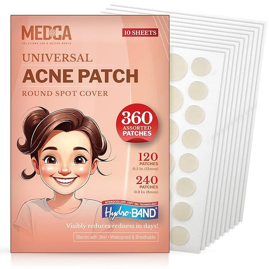 Acne Patches for Face - Hydrocolloid Bandages (360 Count) Pimple Patches for Face in 2 Universal Sizes, Acne Spot Treatment Care for Face & Skin Spot Patch Conceals Zits, Acne and Blackheads