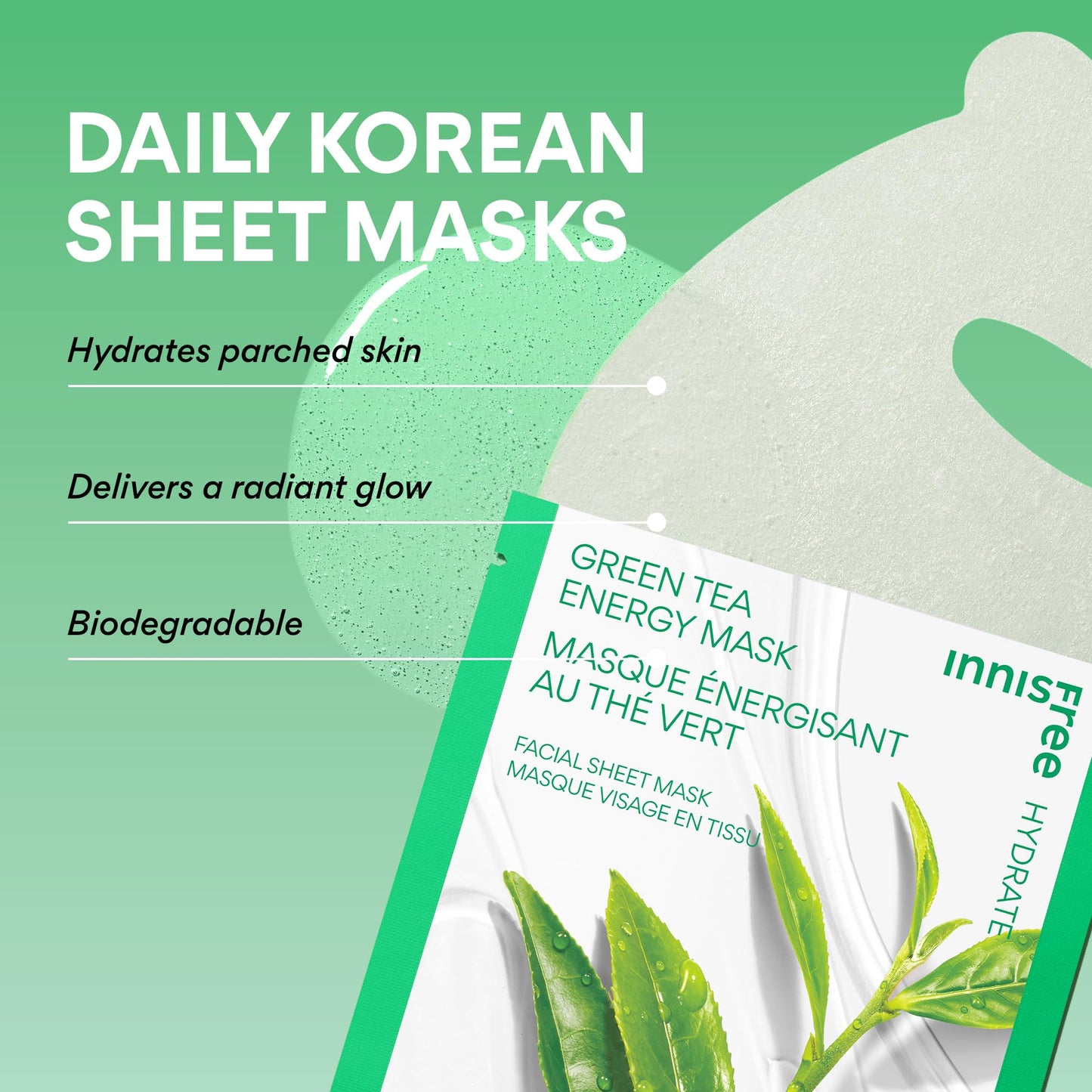 innisfree Aloe Energy Mask, Korean Sheet Mask with Hydrating Serum for Soothing, Brightening, and Glowing Skin Care Routine