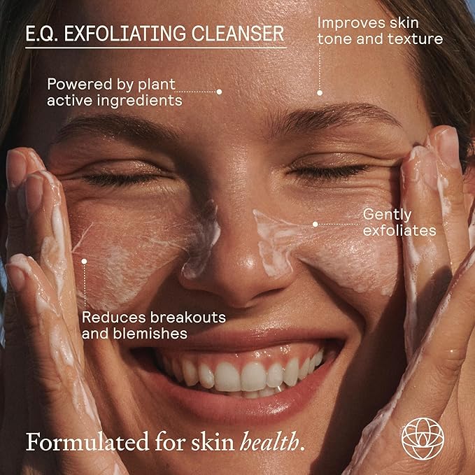 EQ Exfoliating Cleanser | Plant-Based EGCG & Quercetin for Redness, Blemishes & Hydration | Gentle Face & Body Scrub with Squalane Oil & Finely Ground Walnut Shells | Fragrance-Free | 4.05 fl oz