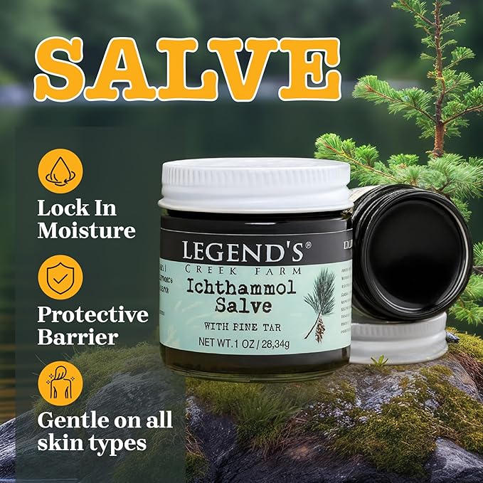 Legend's Creek Farm Herbal Salve - Healing Ointment with 20% Ichthammol Drawing Salve - Natural Balm for Stings, & Splinters - 1 oz - Handmade in USA (Ichthammol Pine Tar)