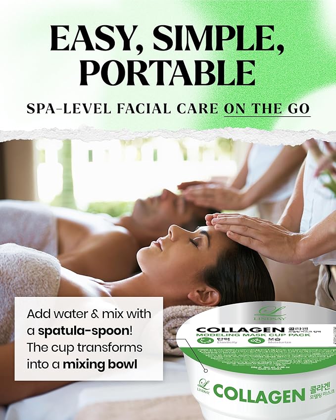 LINDSAY Collagen Modeling Mask Cup Pack - Korean Skin Care Face Mask Modeling Pack – Single-Use Rejuvenating Moisturizing Face Mask w/Spatula Spoon – Spa Facial Peel-off Mask (6 ea, 0.36 lb)