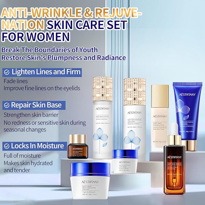 Anti-Aging Skin Care Kit For Women Anti-Wrinkle Firming Skin Care Daily Routine Rejuvenating 8-In-1 Skincare Sets Gift Sets