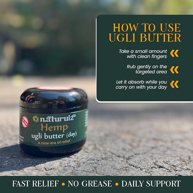 Ugli Butter Hemp Daytime Body Cream 4oz – Soothing Care for Sore Neck, Back & Knees, Nourishing Daily Cream with Arnica, Capsicum, Turmeric, Devil's Claw & Oregon-Grown Hemp for Natural Comfort
