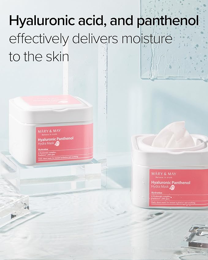 Mary&May Hyaluronic Panthenol Hydra Mask - Daily Pull Out Sheet Mask for Intense Moisturizing and Soothing - Korean Skincare, Hypoallergenic, Cruelty-Free, 30 Sheets